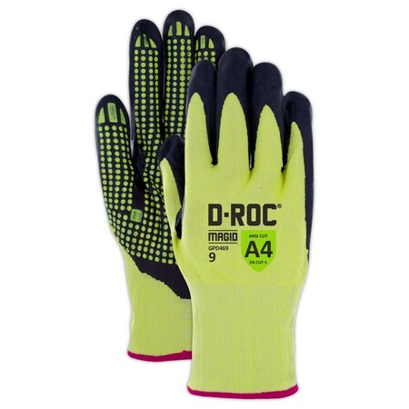 D-ROC Hi-Viz Foam Nitrile Dotted Palm Coated Work Glove W/Thumb Saddle